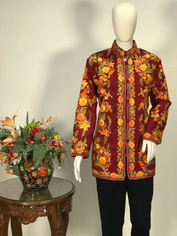Kashmiri Aari Embroidered Woollen Maroon Jacket