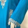 Turquoise Woollen Phiran with Aari Embroidery & Half Band Collar