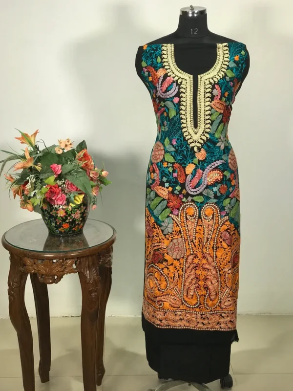 Black Tilla & Aari Fusion Embroidered Kashmiri Suit