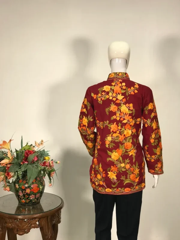 Kashmiri Aari Embroidered Woollen Maroon Jacket