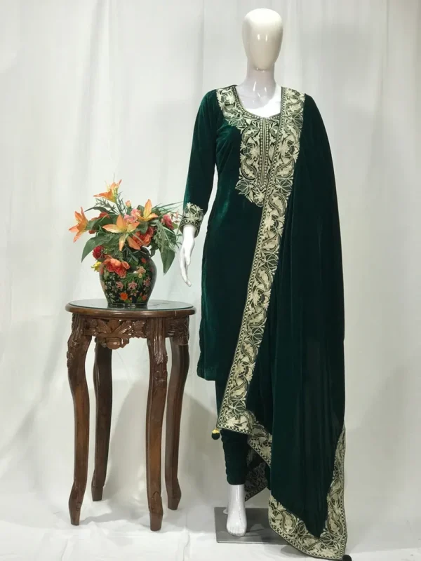 Green Velvet Suit with Intricate Zari & Tilla Embroidery