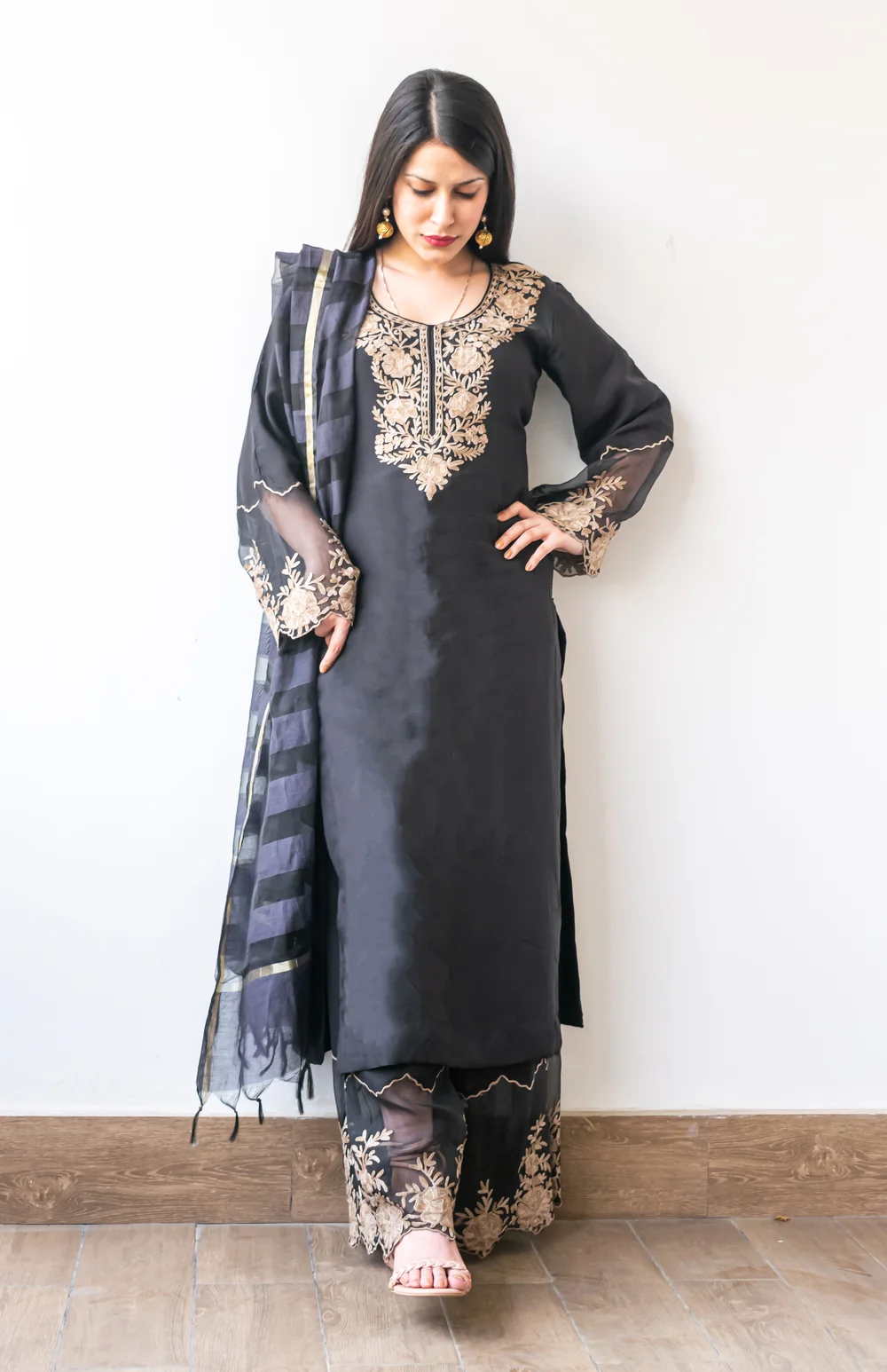 Jet Black Embroidered Kashmiri Suit | Kashmirica {Slashed Prices}-bdsngoinhaviet.com.vn