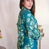 Jade Blue Kashmiri Aari Embroidered Long Coat front