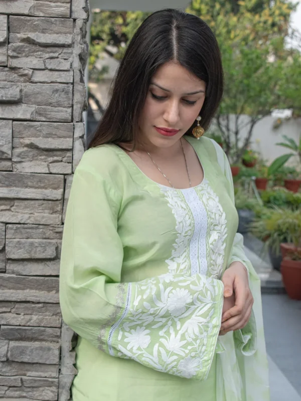 Green Salwar Suit with Kashmiri Aari & Zari Embroidery Front