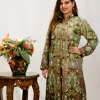 Green and Brown Ombre Kashmiri Aari Embroidered Long Coat