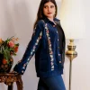 Denim Velvet Jacket with Kashmiri Multi-Colour Aari Embroidery front