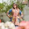 Blue Art Raw Silk Jacket with Multi-Color Aari Embroidery front