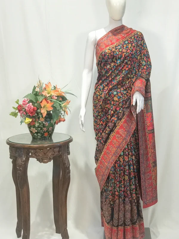 Black Modal Silk Kani Saree with Floral and Paisley Design