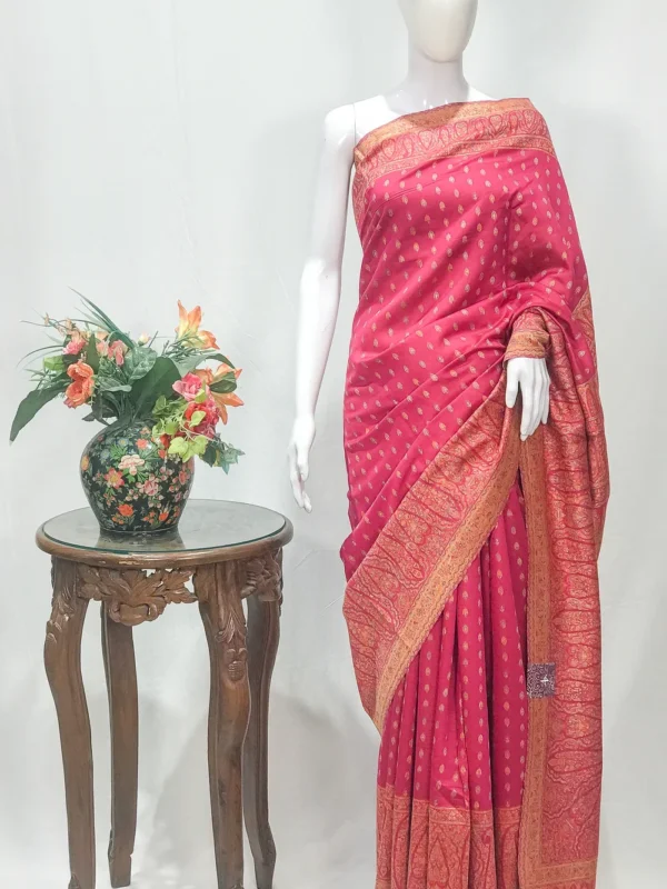 Pink Modal Silk Kani Saree with Floral and Paisley Design