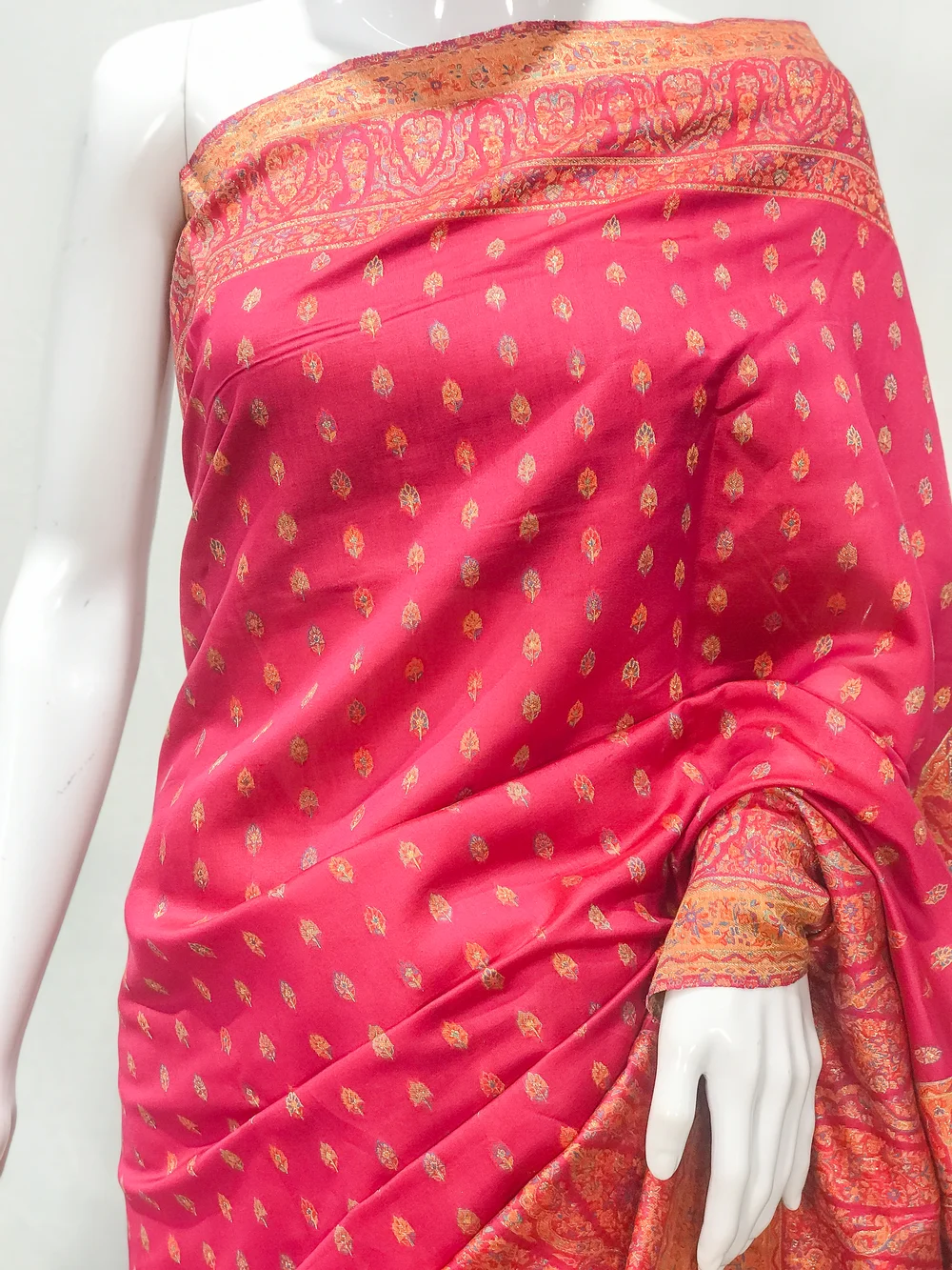 Pink Modal Silk Kani Saree with Floral and Paisley Design Front