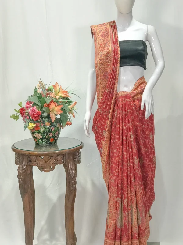 Reddish Pink Modal Silk Kani Saree with Floral Design