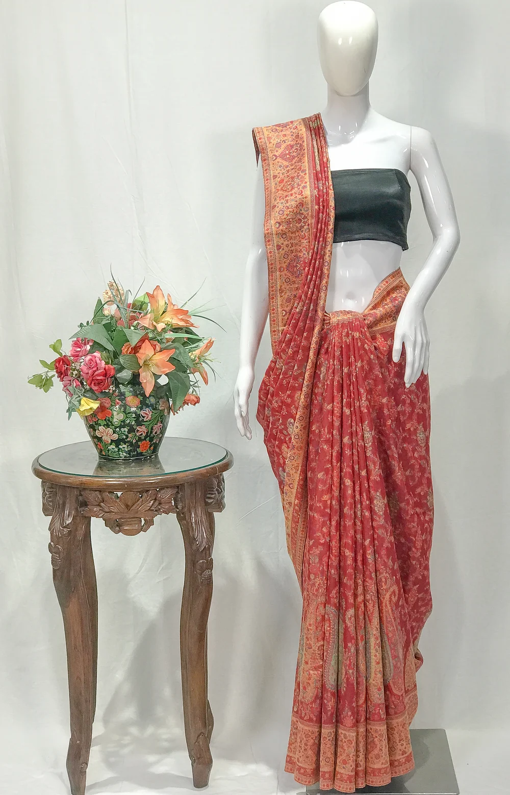 Reddish Pink Modal Silk Kani Saree with Floral Design