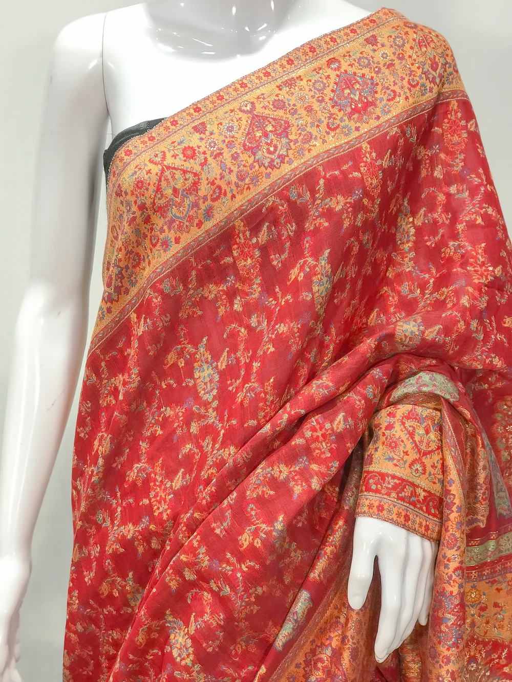 Reddish Pink Modal Silk Kani Saree with Floral Design Front