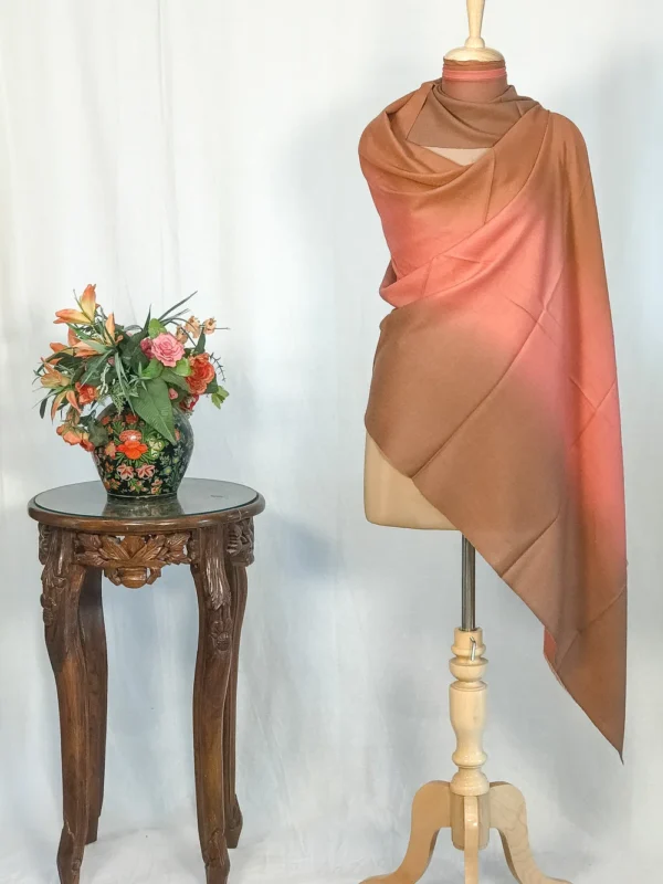 Brown, Peach and Light Brown Pure Pashmina Ombre Scarf