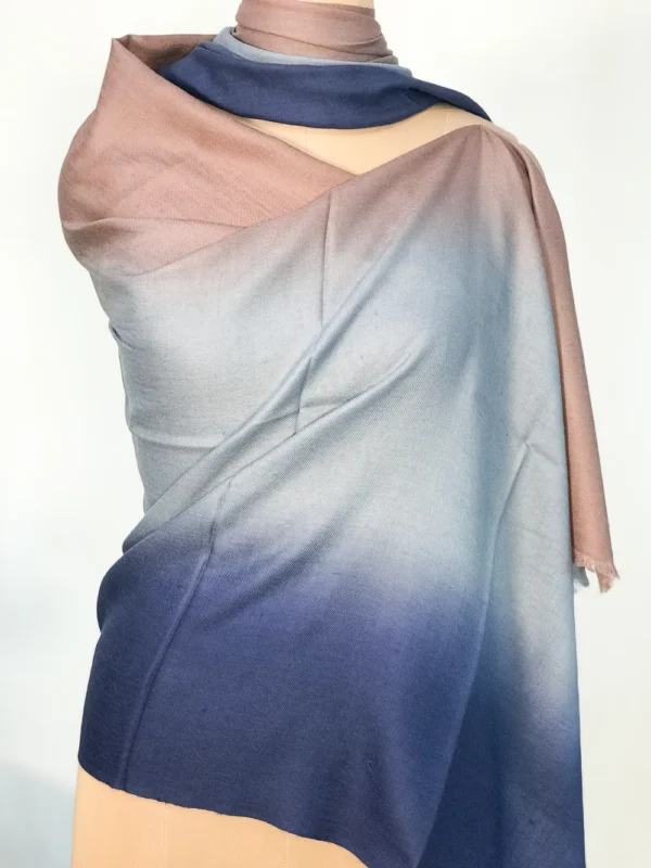 Navy Blue, Sky Blue and Peach Pure Pashmina Ombre Scarf