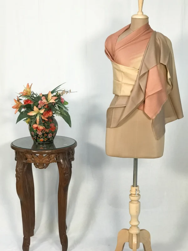 Shades of Peach and Olive Ombre Pure Pashmina Scarf