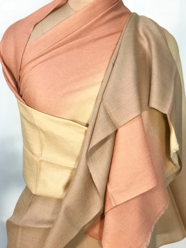 Shades of Peach and Olive Ombre Pure Pashmina Scarf Front