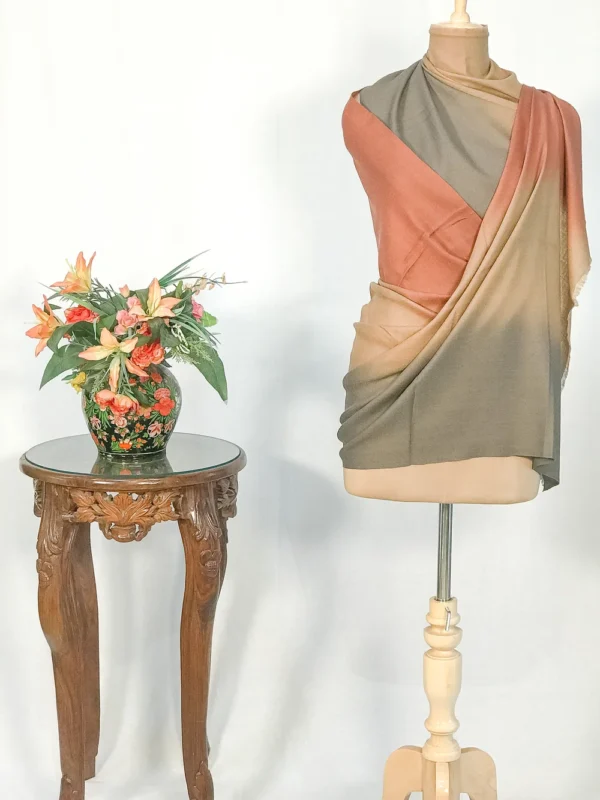 Green, Brown and Peach Pure Pashmina Scarf