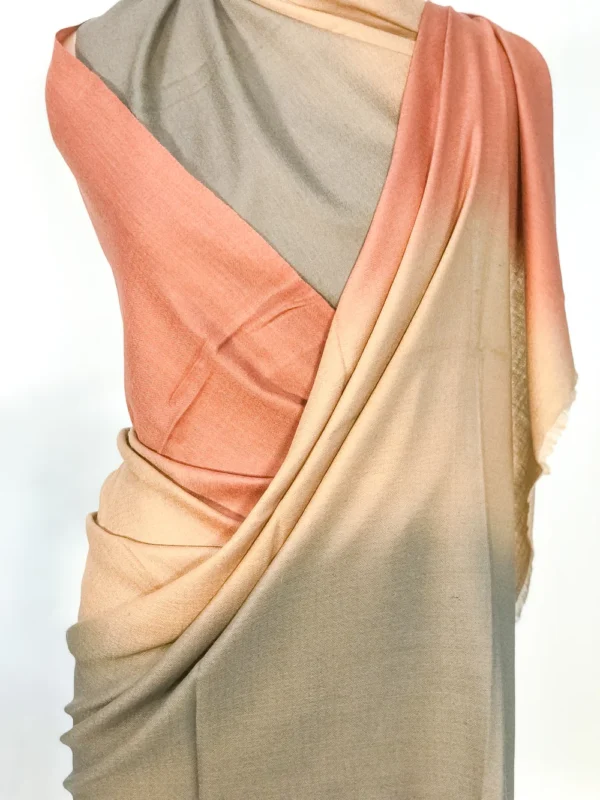 Green, Brown and Peach Pure Pashmina Scarf Front