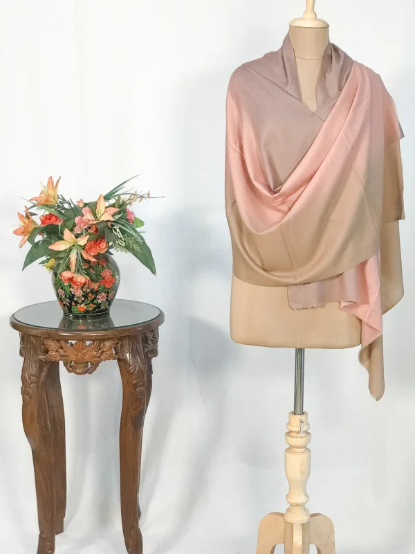 Mauve, Pink and Pastel Brown Ombre Pure Pashmina Scarf
