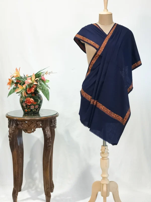 Pure Wool Navy Blue Shawl with Sozni Embroidery
