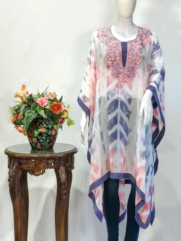 Tie n Dye Georgette Kaftan with Kashmiri Aari Embroidery
