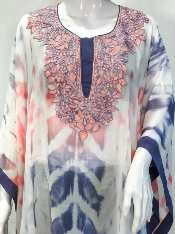 Tie n Dye Georgette Kaftan with Kashmiri Aari Embroidery front
