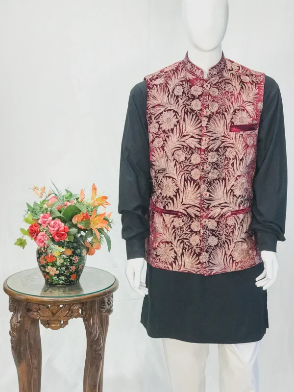 Maroon Nehru Jacket With Kashmiri Silk Thread Aari Embroidery