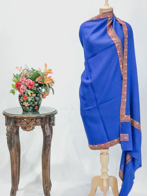 Royal Blue Soft Fine Wool Shawl with Sozni Hand Embroidery