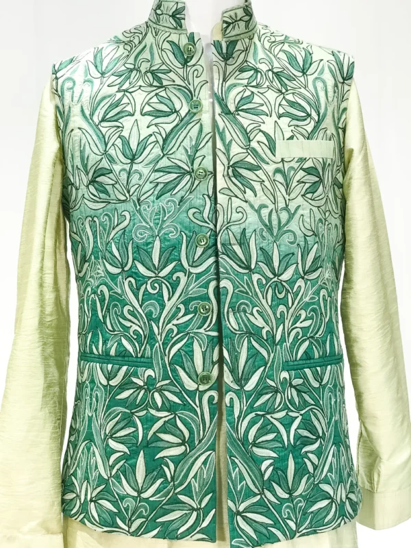 Art Raw Silk Ombre Nehru Jacket with Kashmiri Embroidery