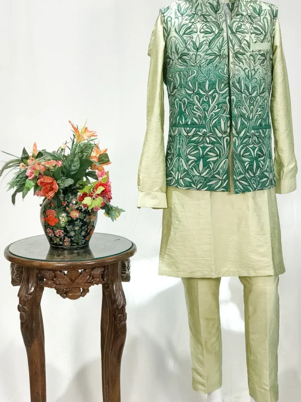 Art Raw Silk Ombre Nehru Jacket with Kashmiri Embroidery