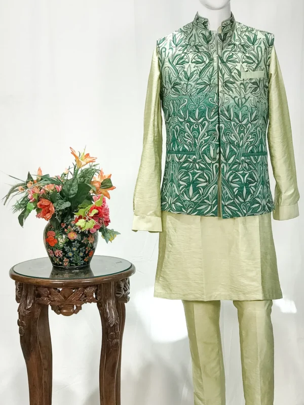 Art Raw Silk Ombre Nehru Jacket with Kashmiri Embroidery