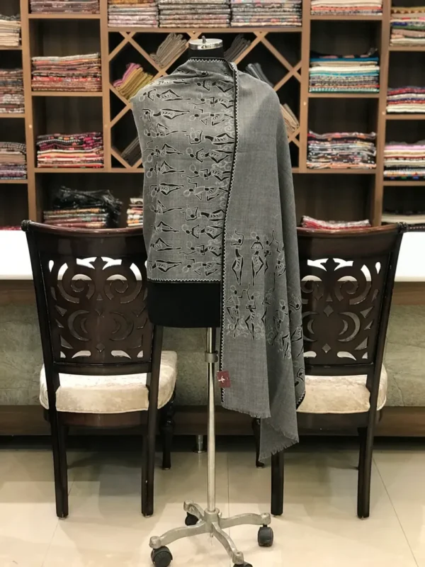 Pure Wool Scarf Tribal Thread Embroidered