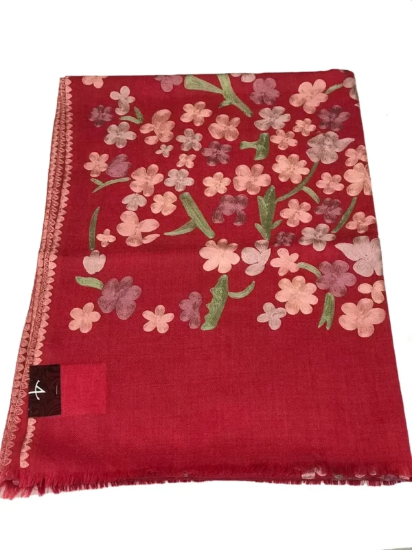 Pure Wool Floral Thread Embroidered Scarf
