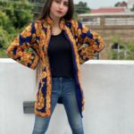 Kashmiri Aari Embroidered Navy Blue Long Jacket