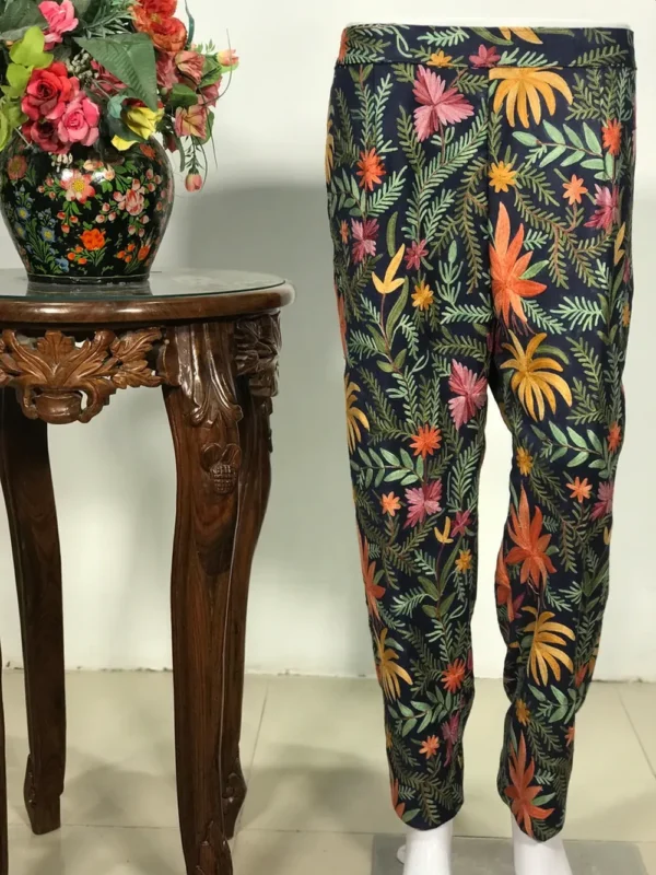 Pure Wool Navy Blue Women Trouser with Aari Embroidery