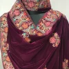 Maroon Velvet Stole with Floral Pattern Thread Embroidery,