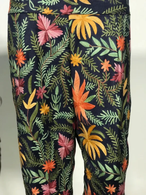 Pure Wool Navy Blue Women Trouser with Aari Embroidery