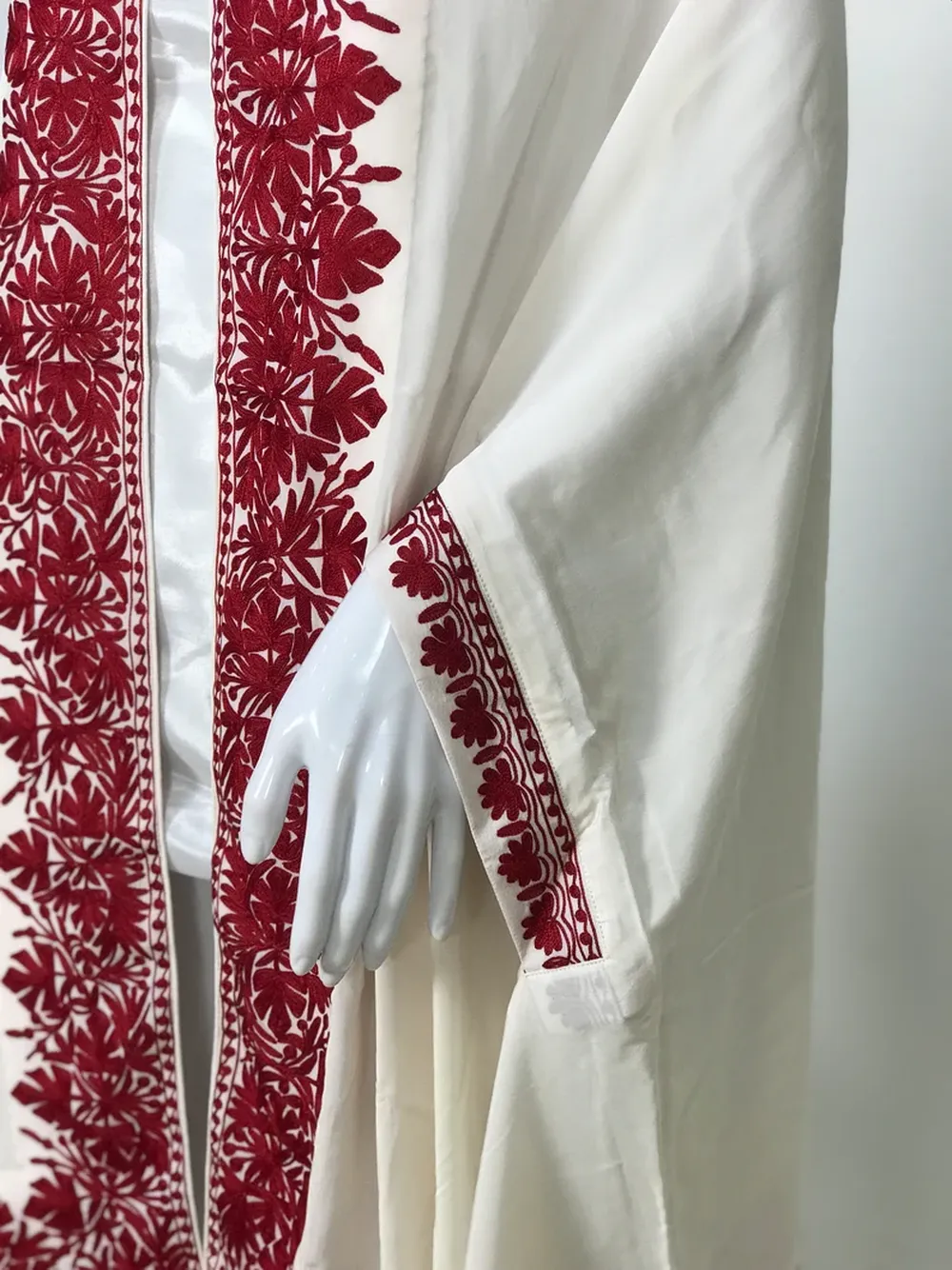 White Summer Cape with Red Thread Embroidery