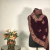 Maroon Velvet Stole with Floral Pattern Thread Embroidery,