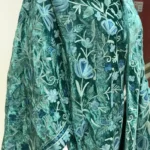 Gloss Velvet Ombre Cape with Aari Work: Jungle Green