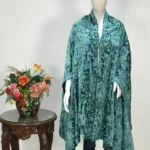 Gloss Velvet Ombre Cape with Aari Work: Jungle Green