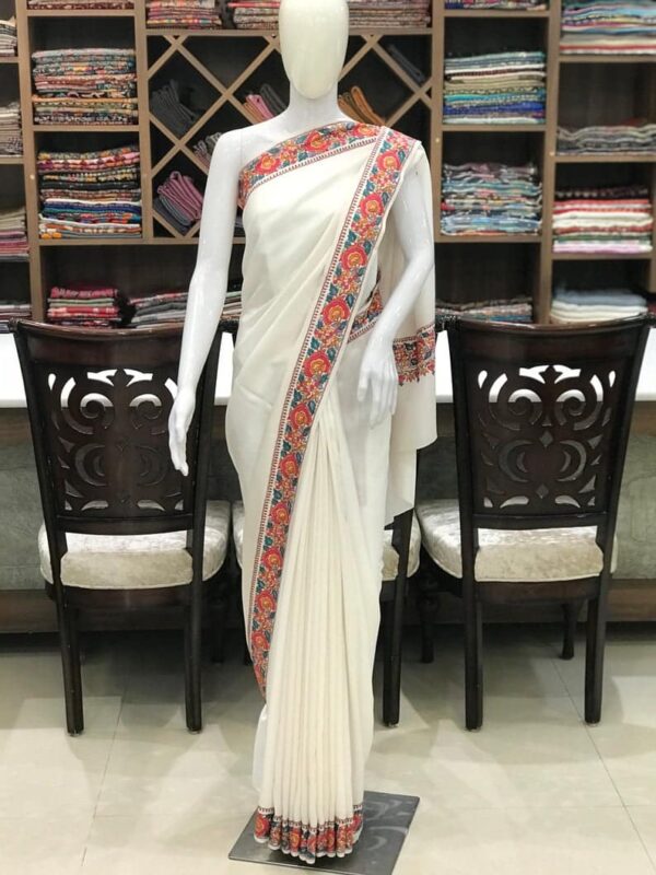 Pure Crepe Papier Mache Embroidered Kashmiri Saree front