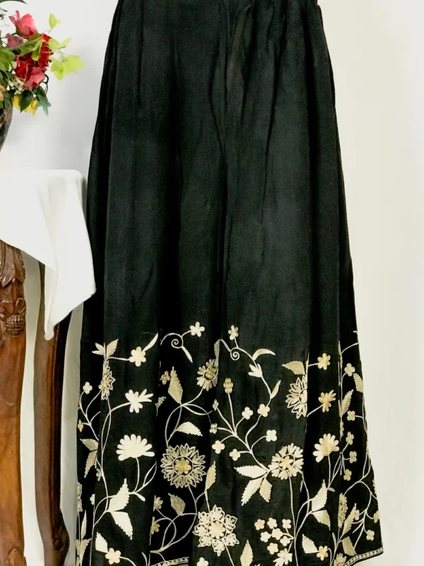Black Women Sharara Pants with Aari and Tilla Embroidery front
