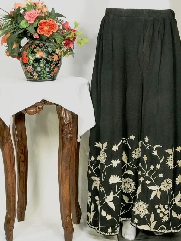 Black Women Sharara Pants with Aari and Tilla Embroidery