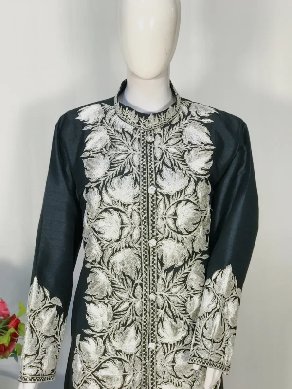 Black Jacket with Silver Puff Embroidery front