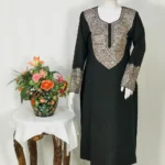 Kashmiri Black Cotton Kurta with Puff Tilla Embroidery