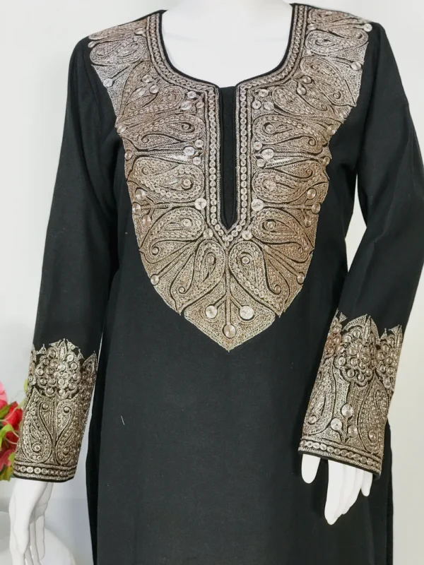 Kashmiri Black Kurta with Puff Tilla Embroidery front