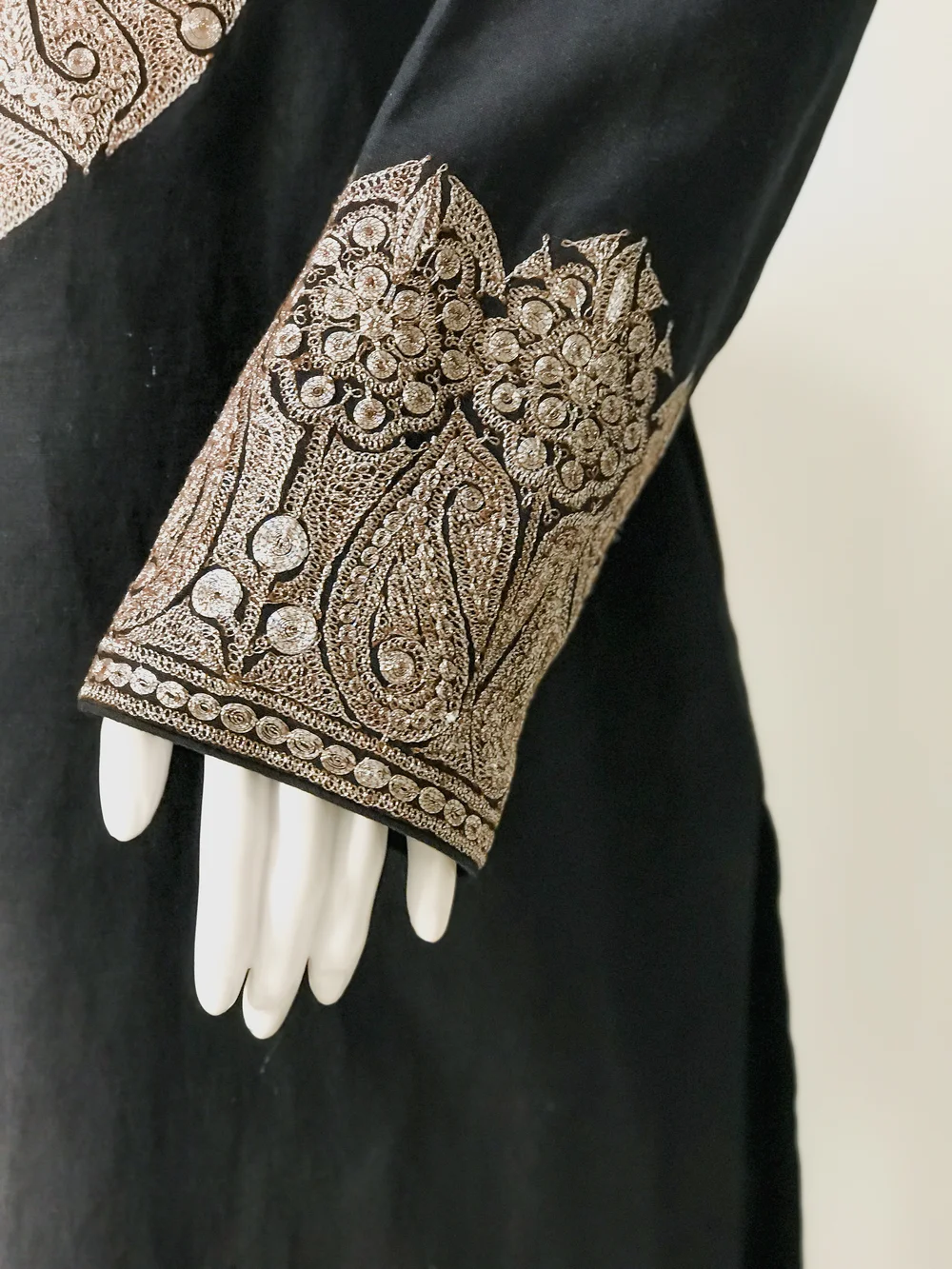 Kashmiri Black Cotton Kurta with Puff Tilla Embroidery | Angad Creations