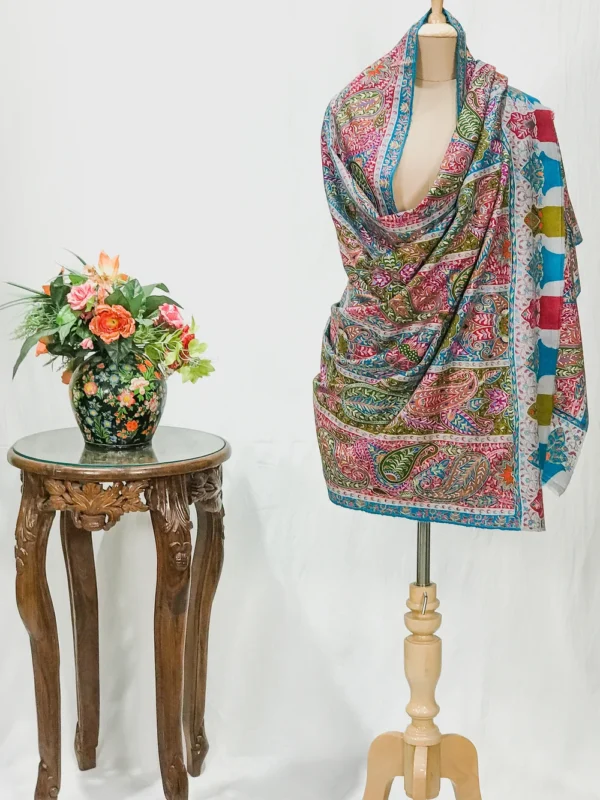 Pure Pashmina Shawl With Multi Colour Artistic Kalamkari Hand Embroidery